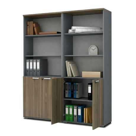 Βιβλιοθήκη Γραφείου με Κλειδαριά Επαγγελματική Venturo Megapap Χρώμα Ανθρακί - Καρυδί 160x40x200εκ.
