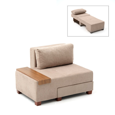 Πολυθρόνα - Κρεβάτι Perenna Megapap Υφασμάτινη Χρώμα Μπεζ 116x93x83εκ.