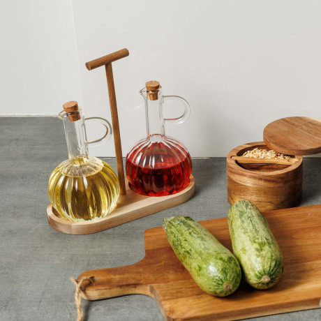 Estia Δοχεια για Λαδι/ξυδι Allure Γυαλινα σετ 2 tem σε Ξυλινη Βαση