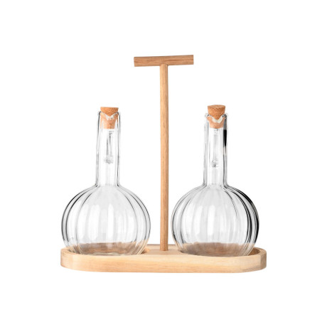 Estia Δοχεια για Λαδι/ξυδι Allure Γυαλινα σετ 2 tem σε Ξυλινη Βαση