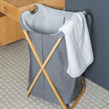 Estia Καλαθι Απλυτων Bamboo Essentials 40x40x70cm με Θηκη Πολυεστερα Πτυσσομενο Γκρι