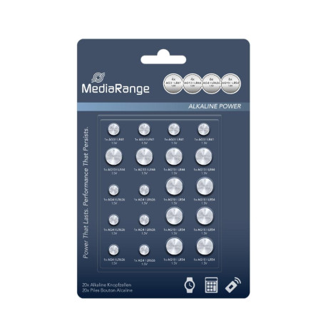 Mediarange Premium Alkaline Coin Cells Assorted set Ag3|ag4|ag10|ag13 Pack 20  (Mrbat119)