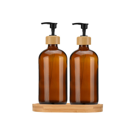 Estia Αντλιες Σαπουνιου Bamboo Essentials Γυαλινες 500ml σετ 3 Τεμ. με Δισκο Βαμβοο