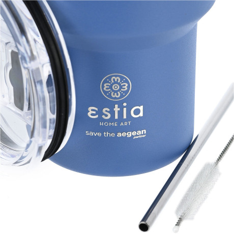 Estia Θερμος mug Lite Save the Aegean 400ml Denim Blue
