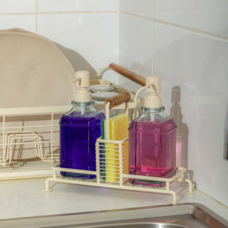 Estia Δοχεια Υγρου Πιατων Allure 2x300ml με Μεταλλικη Βαση & Θηκη για Σφουγγαρι Ivory