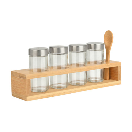 Estia Δοχεια Μπαχαρικων Bamboo Essentials Γυαλινα σετ 6 τεμ με Μεταλλικο Καπακι & Βαση Bamboo με κου