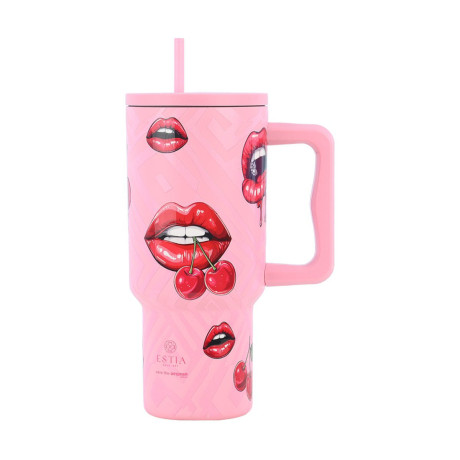 Estia Θερμος Straw Tumbler xl Save the Aegean 900ml Blush pop