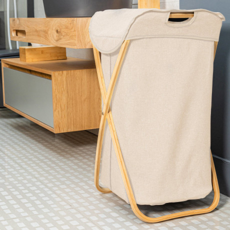 Estia Καλαθι Απλυτων Bamboo Essentials 40x40x70cm με Θηκη Πολυεστερα Πτυσσομενο Μπεζ