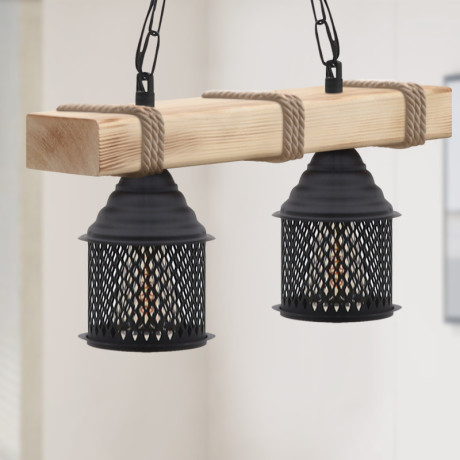 Φωτιστικό Οροφής Elora Megapap e27 Ξύλινο - Μεταλλικό Δίφωτο Χρώμα Φυσικό - Μαύρο 40x13x75εκ.