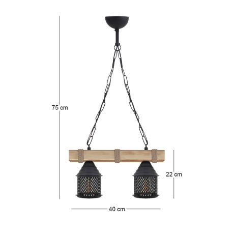 Φωτιστικό Οροφής Elora Megapap e27 Ξύλινο - Μεταλλικό Δίφωτο Χρώμα Φυσικό - Μαύρο 40x13x75εκ.