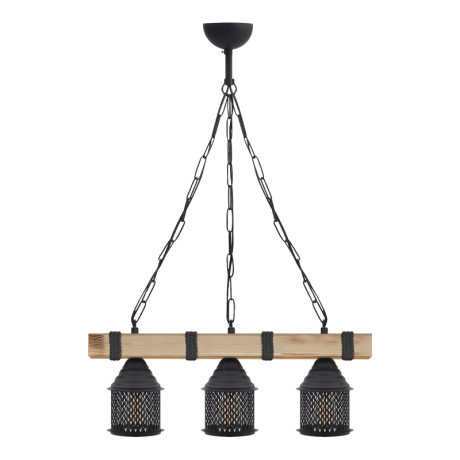 Φωτιστικό Οροφής Elora Megapap e27 Ξύλινο - Μεταλλικό Τρίφωτο Χρώμα Φυσικό - Μαύρο 50x13x75εκ.