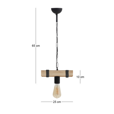Φωτιστικό Οροφής Vero Megapap e27 Ξύλινο Μονόφωτο Χρώμα Φυσικό - Μαύρο 25x8x65εκ.