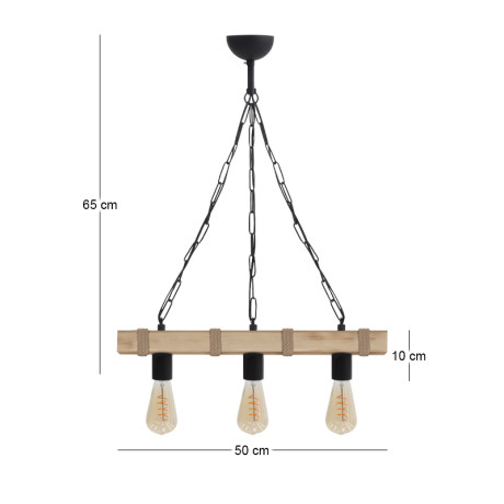 Φωτιστικό Οροφής Vero Megapap e27 Ξύλινο Τρίφωτο Χρώμα Φυσικό 50x8x65εκ.