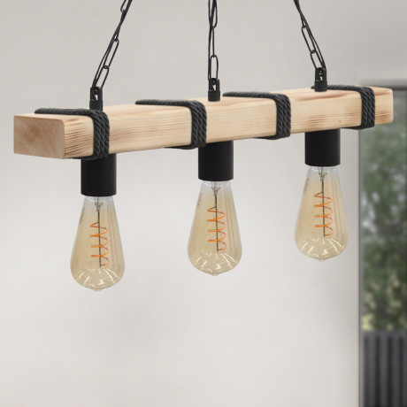 Φωτιστικό Οροφής Vero Megapap e27 Ξύλινο Τρίφωτο Χρώμα Φυσικό - Μαύρο 50x8x65εκ.