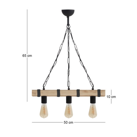 Φωτιστικό Οροφής Vero Megapap e27 Ξύλινο Τρίφωτο Χρώμα Φυσικό - Μαύρο 50x8x65εκ.