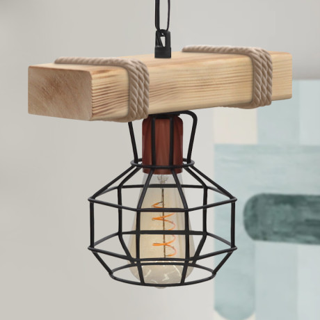 Φωτιστικό Οροφής Lumenia Megapap e27 Ξύλινο - Μεταλλικό Μονόφωτο Χρώμα Φυσικό - Μαύρο 25x14x80εκ.