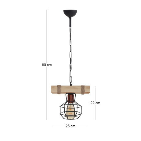 Φωτιστικό Οροφής Lumenia Megapap e27 Ξύλινο - Μεταλλικό Μονόφωτο Χρώμα Φυσικό - Μαύρο 25x14x80εκ.