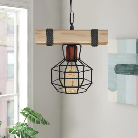 Φωτιστικό Οροφής Lumenia Megapap e27 Ξύλινο - Μεταλλικό Μονόφωτο Χρώμα Φυσικό - Μαύρο 25x14x80εκ.