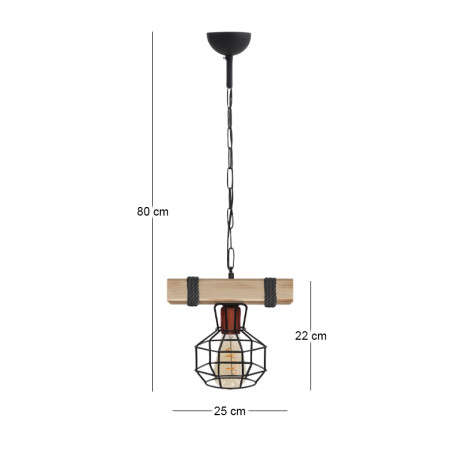 Φωτιστικό Οροφής Lumenia Megapap e27 Ξύλινο - Μεταλλικό Μονόφωτο Χρώμα Φυσικό - Μαύρο 25x14x80εκ.