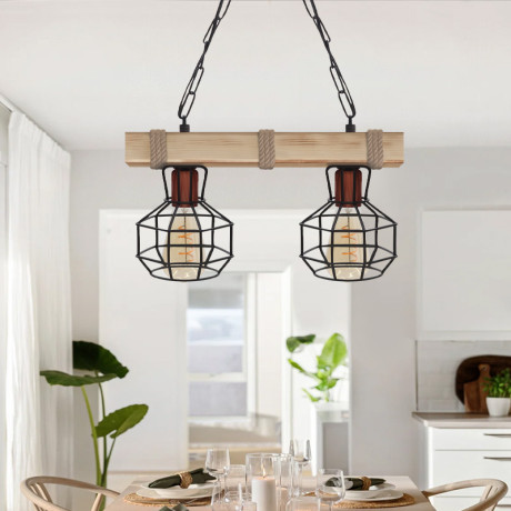 Φωτιστικό Οροφής Lumenia Megapap e27 Ξύλινο - Μεταλλικό Δίφωτο Χρώμα Φυσικό - Μαύρο 40x14x80εκ.