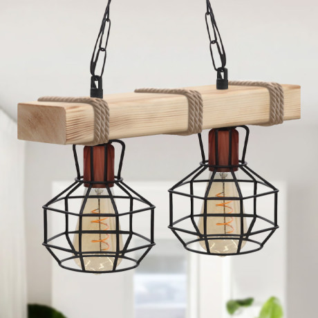 Φωτιστικό Οροφής Lumenia Megapap e27 Ξύλινο - Μεταλλικό Δίφωτο Χρώμα Φυσικό - Μαύρο 40x14x80εκ.