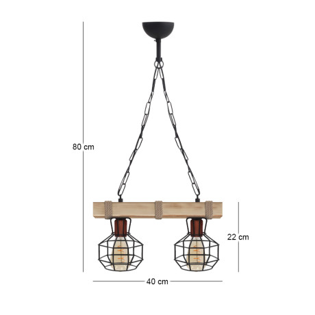 Φωτιστικό Οροφής Lumenia Megapap e27 Ξύλινο - Μεταλλικό Δίφωτο Χρώμα Φυσικό - Μαύρο 40x14x80εκ.