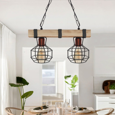 Φωτιστικό Οροφής Lumenia Megapap e27 Ξύλινο - Μεταλλικό Δίφωτο Χρώμα Φυσικό - Μαύρο 40x14x80εκ.