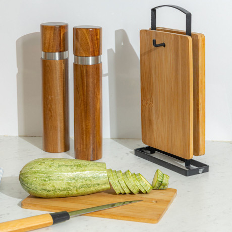Estia σετ Επιφανειες Κοπης Bamboo Essentials 5 τεμ με Βαση Μεταλλικη