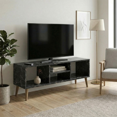 Έπιπλο Τηλεόρασης Loren Megapap Χρώμα Μαύρο εφέ Μαρμάρου 120x30x40εκ.