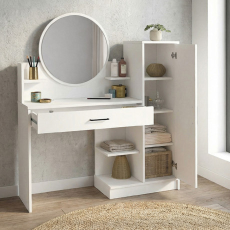 Τουαλέτα με Καθρέπτη Andera Megapap Χρώμα Λευκό 123,9x35x144,4εκ.