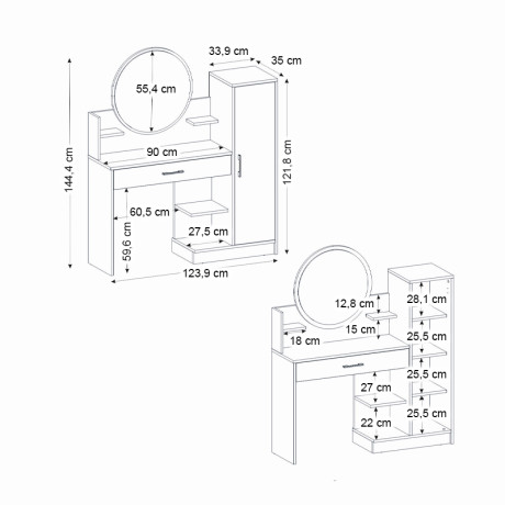 Τουαλέτα με Καθρέπτη Andera Megapap Χρώμα Λευκό 123,9x35x144,4εκ.