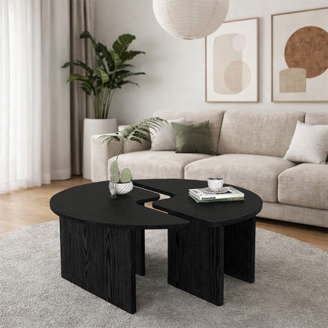 Τραπεζάκι Σαλονιού σετ 2 τμχ Dorena Megapap Χρώμα Sencron Black Ø90x41,7εκ.