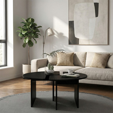 Τραπεζάκι Σαλονιού σετ 2 τμχ Dorena Megapap Χρώμα Sencron Black Ø90x41,7εκ.