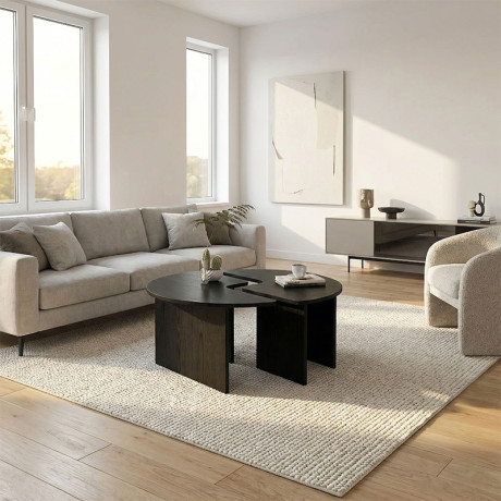 Τραπεζάκι Σαλονιού σετ 2 τμχ Dorena Megapap Χρώμα Sencron Black Ø90x41,7εκ.