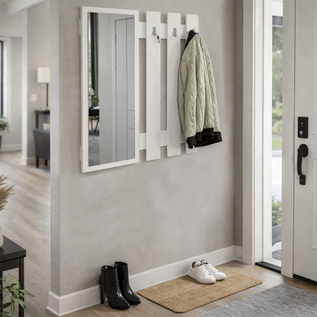 Κρεμάστρα Τοίχου με Καθρέπτη Folin Megapap Χρώμα Λευκό 90x4x90εκ.