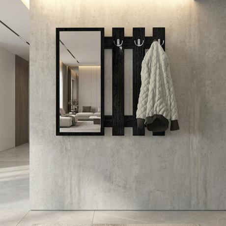 Κρεμάστρα Τοίχου με Καθρέπτη Folin Megapap Χρώμα Sencron Black 90x4x90εκ.