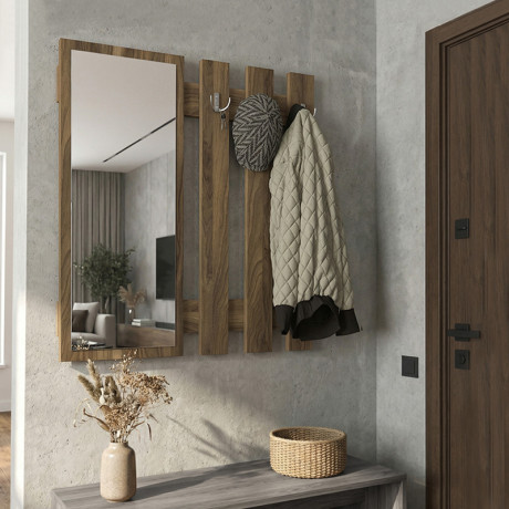 Κρεμάστρα Τοίχου με Καθρέπτη Folin Megapap Χρώμα Καρυδί 90x4x90εκ.