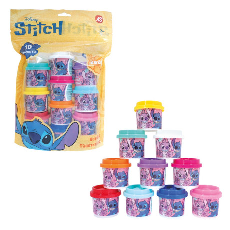 AS Πλαστελίνη Disney Stitch Σακουλάκι Με 10 Βαζάκια Και Καπάκια Καλουπάκια 280gr Για 3+ Χρονών