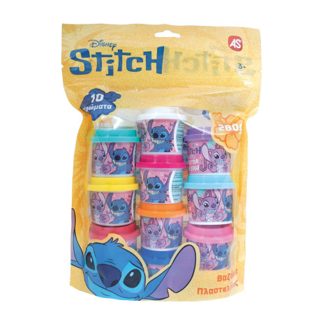 AS Πλαστελίνη Disney Stitch Σακουλάκι Με 10 Βαζάκια Και Καπάκια Καλουπάκια 280gr Για 3+ Χρονών