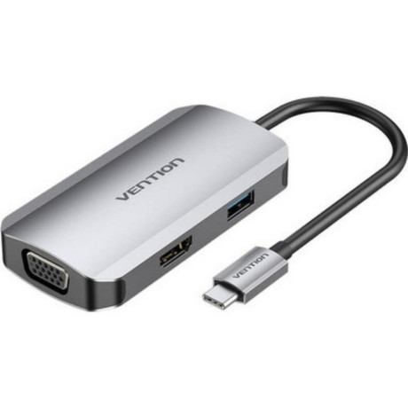 Vention usb-c to Hdmi/vga/usb 3.0/pd Docking Station 0.15m Gray Aluminum Alloy Type (Toahb) (Ventoahb)
