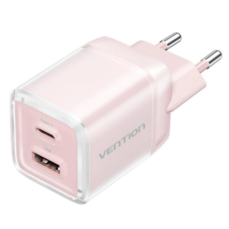 Vention 2-Port usb (c + a) gan Charger (30w/30w) With 3a usb-c to usb-c Cable (1m) eu-Plug Pink (tz-Fcep0-eu) (Ventz-Fcep0-eu)
