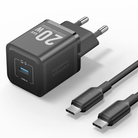 Vention 1-Port usb-c gan Charger (20w) With usb-c to Lightning Cable (1m) eu-Plug Black (tz-Fepb0-eu-02) (Ventz-Fepb0-eu-02)
