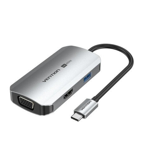 Vention usb-c to Hdmi/vga/usb 3.0/pd Docking Station 0.15m Gray Aluminum Alloy Type (Tqahb) (Ventqahb)