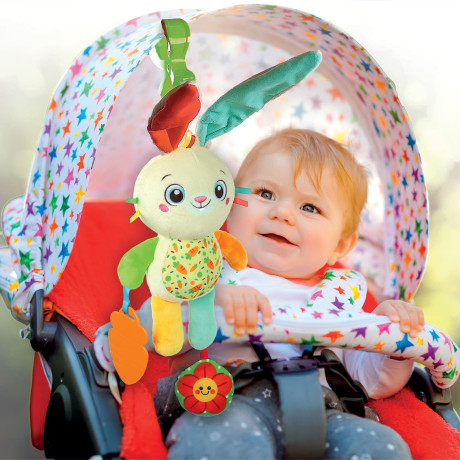 Baby Clementoni Βρεφικό Λούτρινο Λαγουδάκι Βόλτας με Κλιπ Για 0+ Μηνών