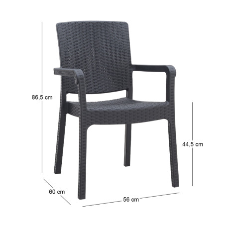 Πολυθρόνα Κήπου Πολυπροπυλενίου με Πλέξη Ραττάν Χρώμα Μαύρο 56x60x86,5εκ.