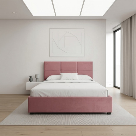 Κρεβάτι Kingston Megapap Βελούδινο με Αποθηκευτικό Χώρο Χρώμα Σάπιο Μήλο 160x200εκ.