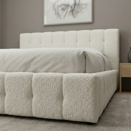Κρεβάτι Norah Megapap Μπουκλέ Ύφασμα με Αποθηκευτικό Χώρο Χρώμα Ivory 160x200εκ.