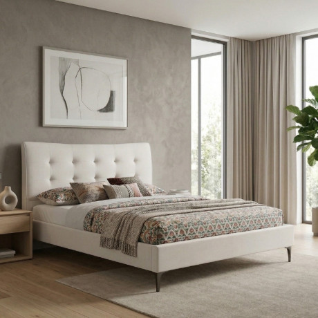 Κρεβάτι Mirel Megapap Υφασμάτινο Χρώμα Ανοιχτό Μπεζ 160x200εκ.