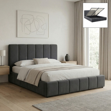 Κρεβάτι Nival Megapap Υφασμάτινο με Αποθηκευτικό Χώρο Χρώμα Ανθρακί 160x200εκ.