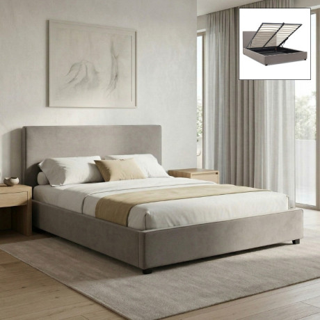 Κρεβάτι Verona Megapap Υφασμάτινο με Αποθηκευτικό Χώρο Χρώμα Γκρι - Μπεζ 160x200εκ.